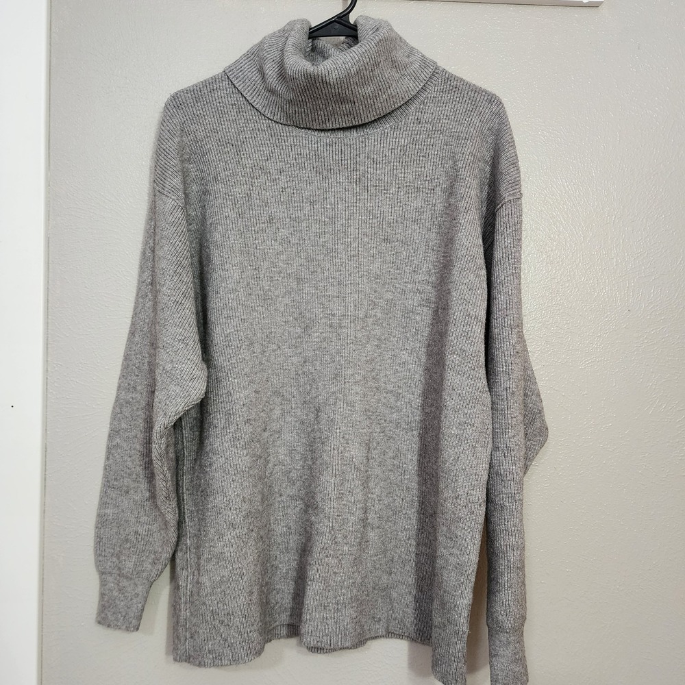 Free‎ People Turtleneck Sweater Women M Gray Oversize Boxy Boho Dropped Shoulder